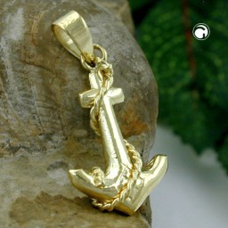 pendant 17x11mm anchor with rope/cord shiny 9k gold