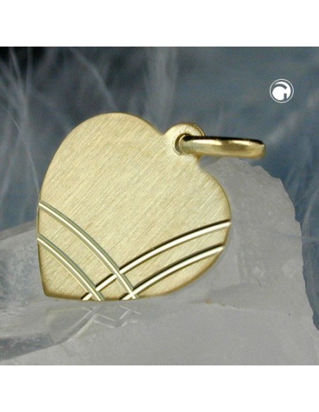 pendant 14x13mm heart engraving pendant frosted diamond cut 9k gold