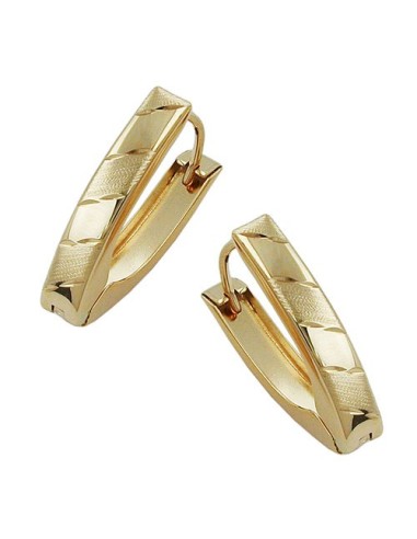 hoop earrings 18.5x4mm hinged v-shape slanted diamond cut 9k gold