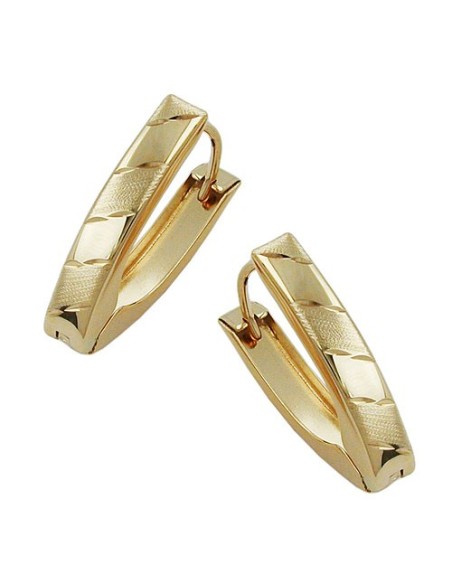 hoop earrings 18.5x4mm hinged v-shape slanted diamond cut 9k gold