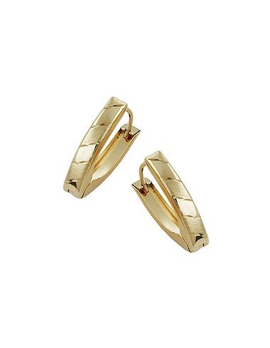 hoop earrings 18.5x4mm hinged v-shape slanted diamond cut 9k gold