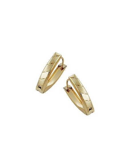 hoop earrings 18.5x4mm hinged v-shape slanted diamond cut 9k gold