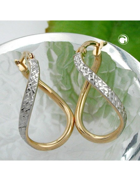 hoop earings 23x2mm oval bicolor diamond twisted 9k gold