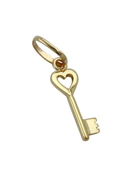 pendant 15x5mm key with heart shiny 9k gold