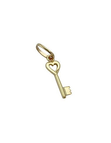 pendant 15x5mm key with heart shiny 9k gold