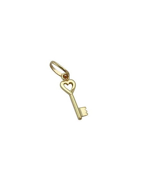 pendant 15x5mm key with heart shiny 9k gold