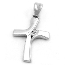 pendant 19x12mm cross shiny with 2 zirconias 9k white gold