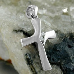 pendant 19x12mm cross shiny with 2 zirconias 9k white gold