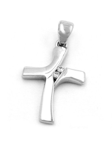 pendant 19x12mm cross shiny with 2 zirconias 9k white gold