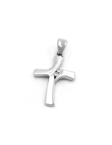pendant 19x12mm cross shiny with 2 zirconias 9k white gold