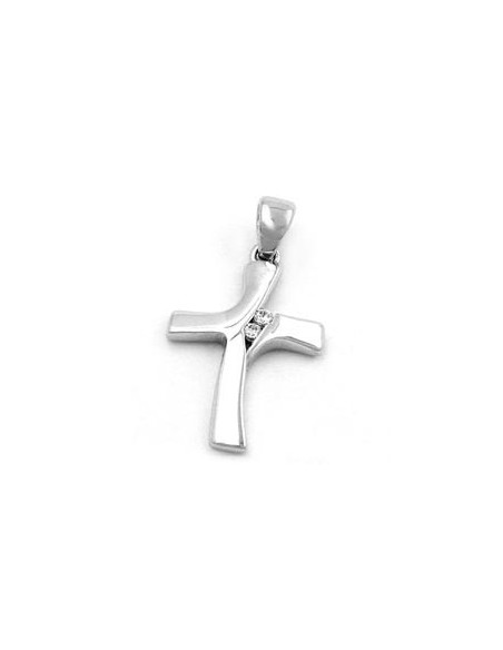 pendant 19x12mm cross shiny with 2 zirconias 9k white gold