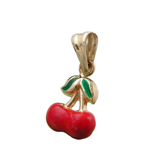 pendant 10x7mm pair of cherries colored enameled 9k gold