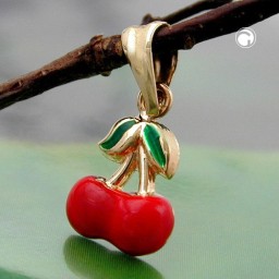 pendant 10x7mm pair of cherries colored enameled 9k gold