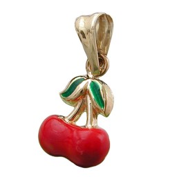 pendant 10x7mm pair of cherries colored enameled 9k gold