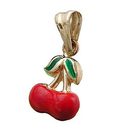 pendant 10x7mm pair of cherries colored enameled 9k gold