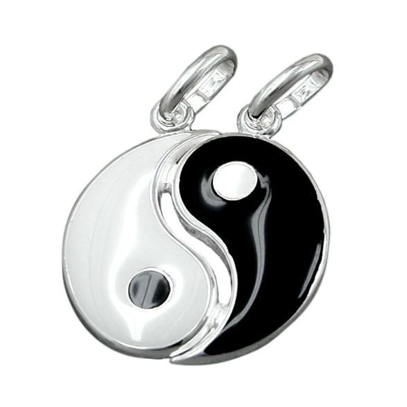 Hängsmycke Yin Yang 16mm Black White Lacquered Silver 925