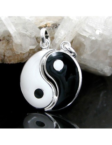Hängsmycke Yin Yang 16mm Black White Lacquered Silver 925