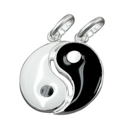 Hängsmycke Yin Yang 16mm Black White Lacquered Silver 925