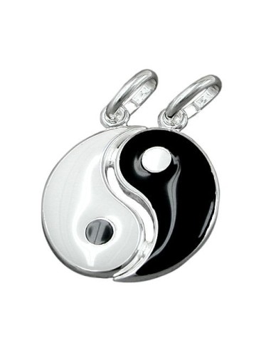 Hängsmycke Yin Yang 16mm Black White Lacquered Silver 925