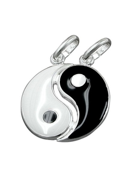 Hängsmycke Yin Yang 16mm Black White Lacquered Silver 925