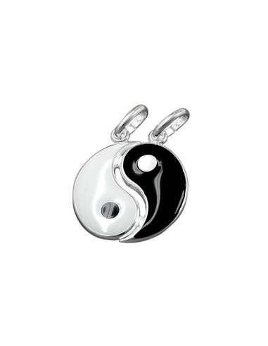 Hängsmycke Yin Yang 16mm Black White Lacquered Silver 925