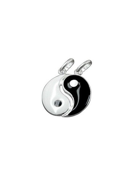 Hängsmycke Yin Yang 16mm Black White Lacquered Silver 925