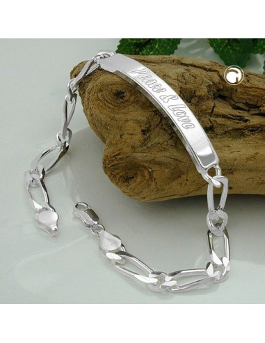 Id Armband 6,5x2mm Figaro Kedja Engraving Plate 45x7mm Peace & Love Shiny Silver 925 21cm