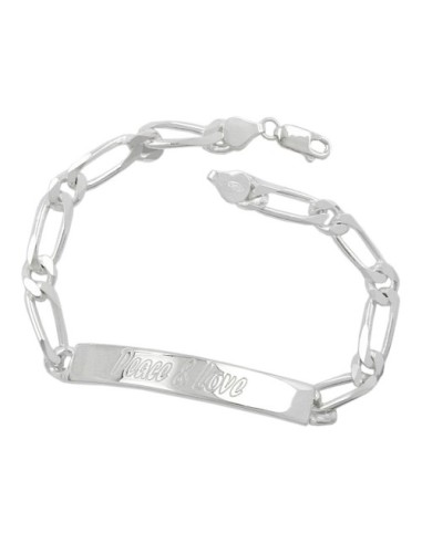 Id Armband 6,5x2mm Figaro Kedja Engraving Plate 45x7mm Peace & Love Shiny Silver 925 21cm