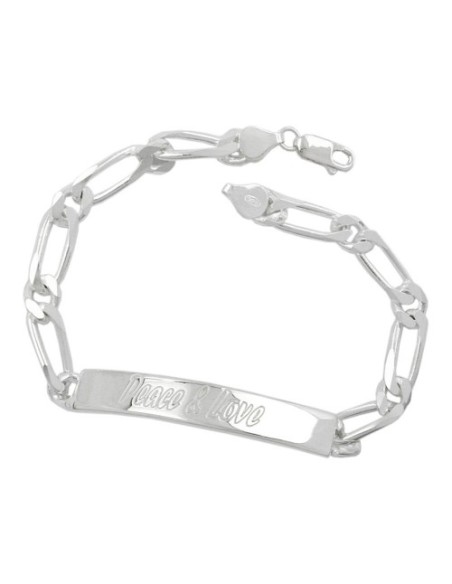Id Armband 6,5x2mm Figaro Kedja Engraving Plate 45x7mm Peace & Love Shiny Silver 925 21cm