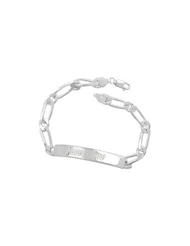 Id Armband 6,5x2mm Figaro Kedja Engraving Plate 45x7mm Peace & Love Shiny Silver 925 21cm
