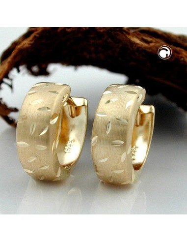 hoop earrings 12x5mm hinged matte diamond cut 9k gold