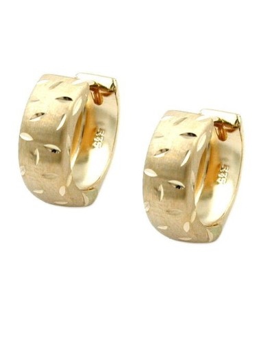 hoop earrings 12x5mm hinged matte diamond cut 9k gold