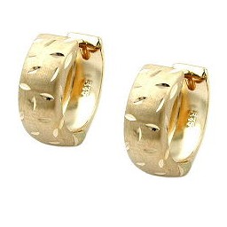 hoop earrings 12x5mm hinged matte diamond cut 9k gold