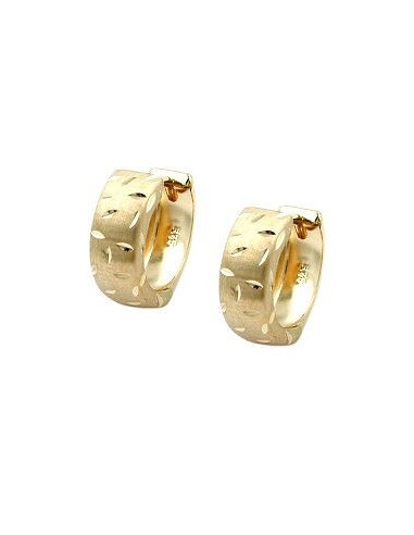 hoop earrings 12x5mm hinged matte diamond cut 9k gold