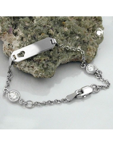 Id Armband For Children 1.7mm Anchor Kedja With Heart And 2 Zirconias Rhodium Plated Silver 925 15cm