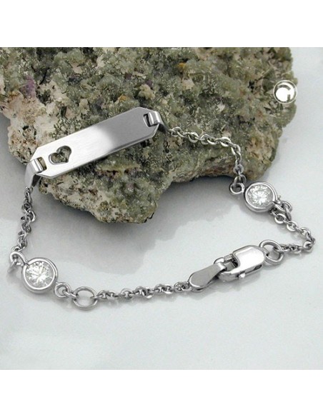 Id Armband For Children 1.7mm Anchor Kedja With Heart And 2 Zirconias Rhodium Plated Silver 925 15cm