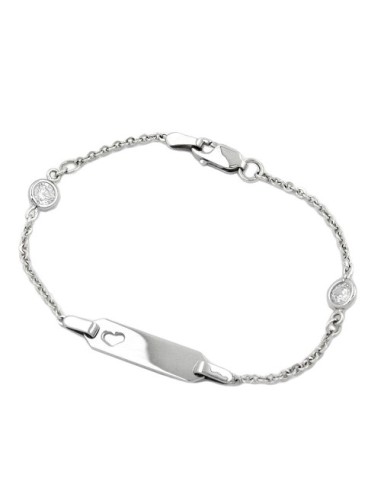 Id Armband For Children 1.7mm Anchor Kedja With Heart And 2 Zirconias Rhodium Plated Silver 925 15cm