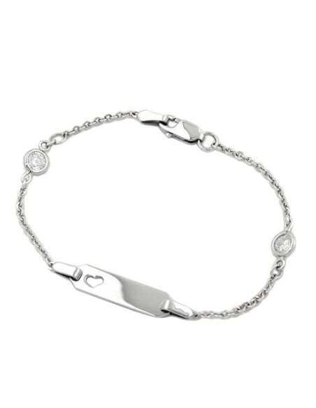 Id Armband For Children 1.7mm Anchor Kedja With Heart And 2 Zirconias Rhodium Plated Silver 925 15cm