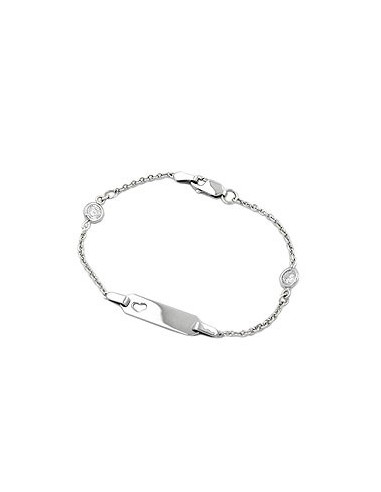 Id Armband For Children 1.7mm Anchor Kedja With Heart And 2 Zirconias Rhodium Plated Silver 925 15cm