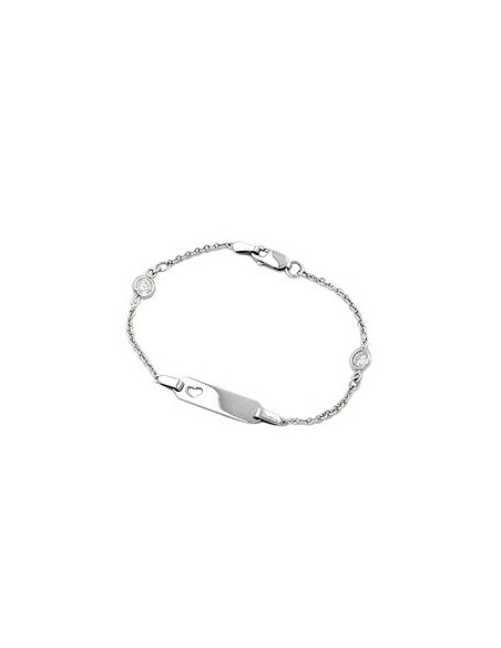 Id Armband For Children 1.7mm Anchor Kedja With Heart And 2 Zirconias Rhodium Plated Silver 925 15cm