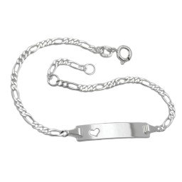 Id Armband For Children 2.3mm Figaro Kedja Engraving Plate 25x5mm With Heart Silver 925 16cm