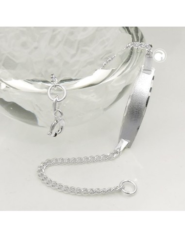 Id Armband For Children 2mm Curb Kedja Engraving Plate 23x5mm Matt Diamond Silver 925 14cm