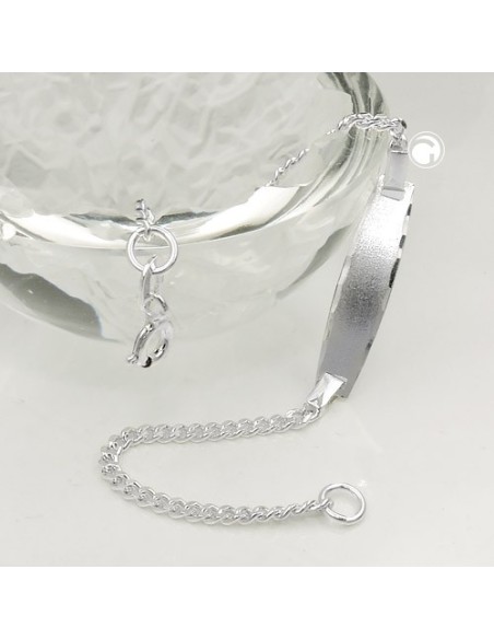 Id Armband For Children 2mm Curb Kedja Engraving Plate 23x5mm Matt Diamond Silver 925 14cm