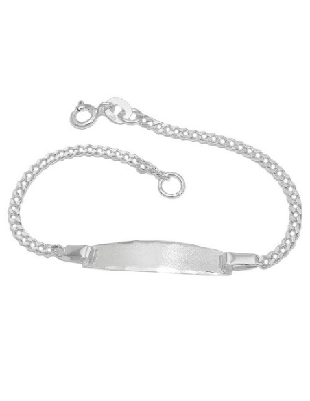 Id Armband For Children 2mm Curb Kedja Engraving Plate 23x5mm Matt Diamond Silver 925 14cm