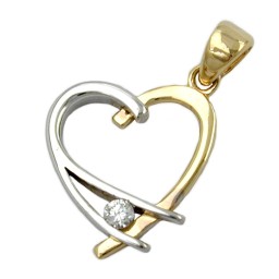 pendant 14x13mm heart open bicolor with cubic zirconia 9k gold