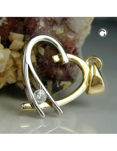 pendant 14x13mm heart open bicolor with cubic zirconia 9k gold