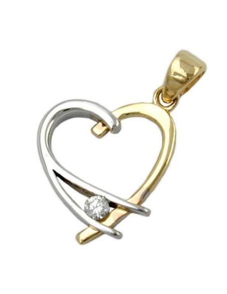 pendant 14x13mm heart open bicolor with cubic zirconia 9k gold