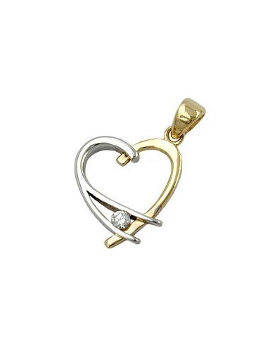 pendant 14x13mm heart open bicolor with cubic zirconia 9k gold