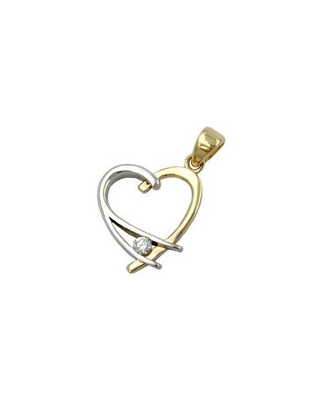 pendant 14x13mm heart open bicolor with cubic zirconia 9k gold