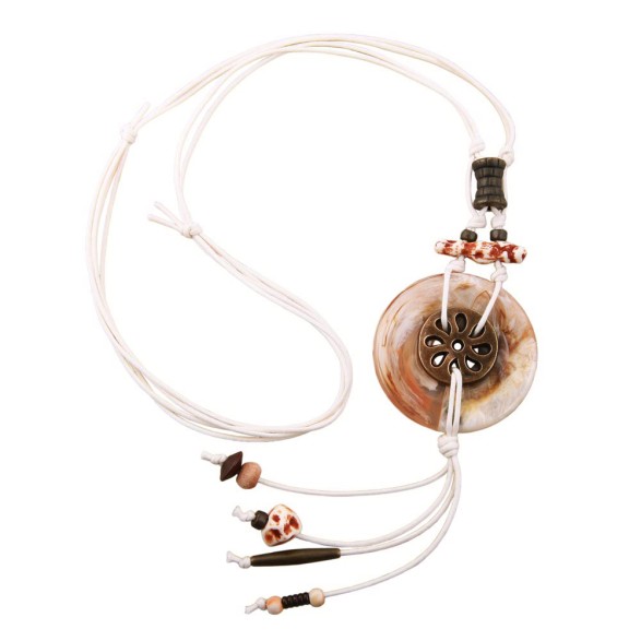 Kedja 58mm Scheibe Kunststoff Natur-Beige-Marmoriert Kordel 95cm